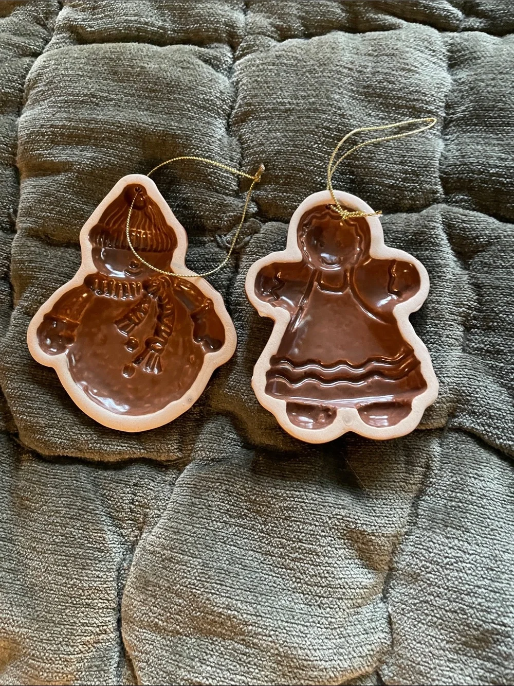 Vintage Cracker Barrel Gingerbread Christmas Tree Ornaments Pair